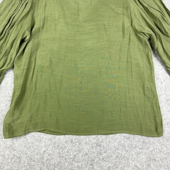 Nanette Lepore Top Womens Large Green Peasant Flowy Pullover Blouse Notch Neck - Picture 6 of 10